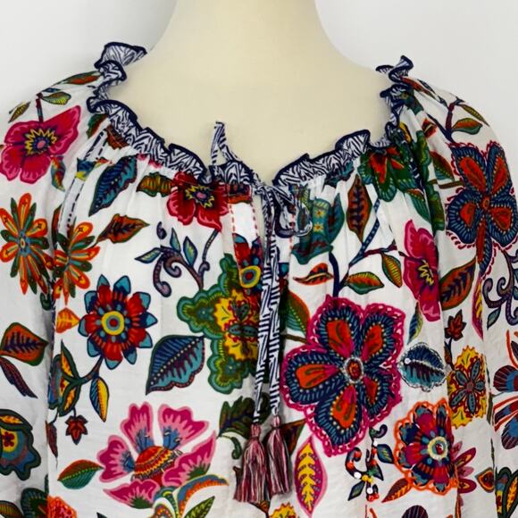John Mark Floral Print Embroidery Top Tunic Peasant Blouuse Multi 3/4 Sleeves 1X - Picture 3 of 10